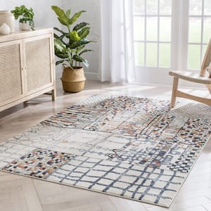 Envie Taranto Ivory Blue 7 ft. 10 in. x 9 ft. 10 in. Geometric Abstract Pattern Area Rug