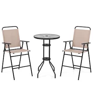 3-Piece Outdoor Bistro Set Folding Chairs Round Bar Table with 1.6 in. Umbrella Hole Yard