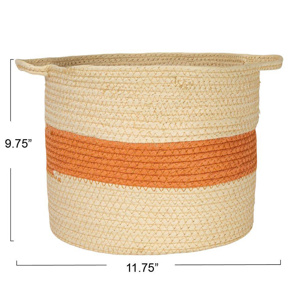 Natural and Terracotta Round Handwoven Paper Rope Storage Basket
