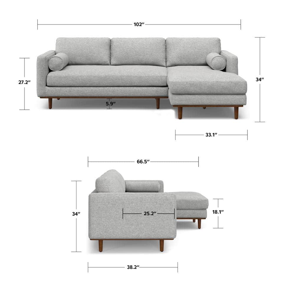 Mist Grey Woven-Blend Fabric Right Sectional Sofa with Chaise