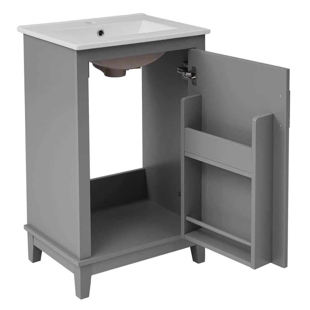 20 in. W Single Sink Freestanding Bath Vanity in Gray with White Ceramic Top and Soft-Close Door Unassembled price history on PriceWatchPro