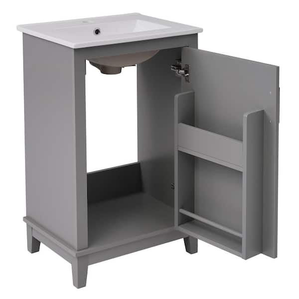 20 in. W Single Sink Freestanding Bath Vanity in Gray with White Ceramic Top and Soft-Close Door Unassembled