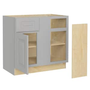 Grayson Pearl Gray Painted Plywood Shaker Assembled Corner Kitchen Cabinet Soft Close 36 in W x 24 in D x 34.5 in H