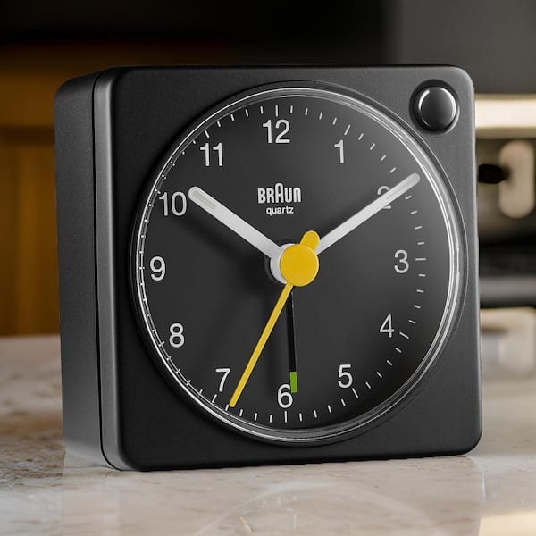 Braun Sleek Black Travel Alarm Clock with Snooze, Light and Quiet