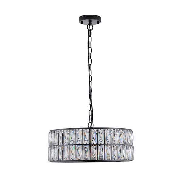 PUDO 17.7 in. 6-Light Modern Drum Black Chandelier with High
