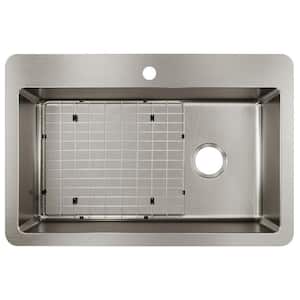 Avenue 33 in. Drop-In/Undermount Single Bowl 18-Gauge Stainless Steel Kitchen Sink Kit w/ Accessories