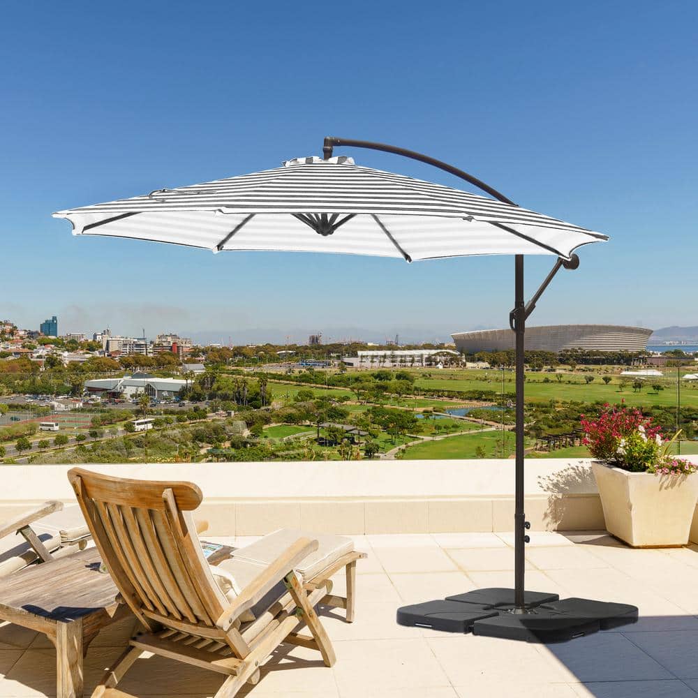 10-Foot Gray Striped Steel Outdoor Cantilever Umbrella