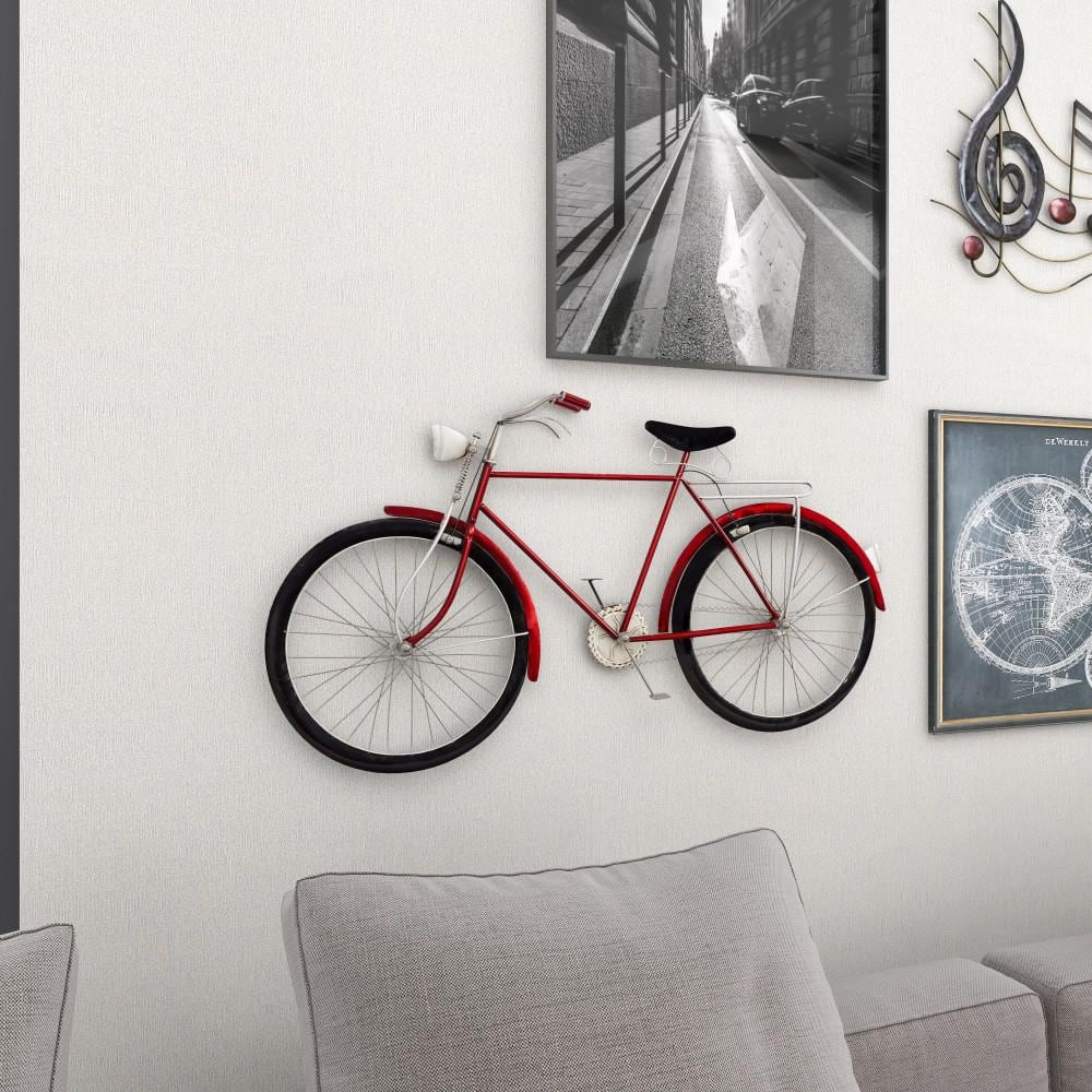 Vintage Red Metal Bicycle Wall Sculpture