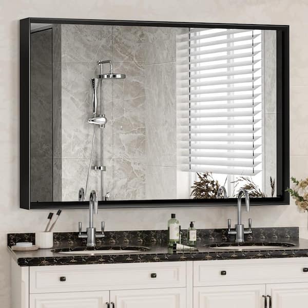 Black 36 in. W x 30 in. H Farmhouse Rectangle Aluminum Framed Mirror Wall Mirror Vanity Mirror