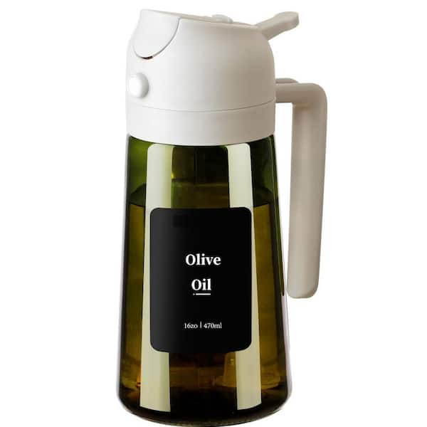 16 oz. White Olive Oil Dispenser and Oil Sprayer, Proof Oil Pourer for Kitchen, Air Fryer, Cooking, Salad, and BBQ