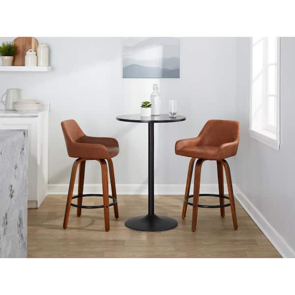 Daniella 25.5 in. Camel Faux Leather, Walnut Wood and Black Metal Fixed-Height Counter Stool (Set of 2)