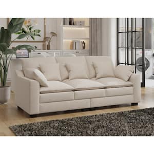 78.7 in. W Square Arm Polyester Rectangle Sofa in. Beige with Toss Pillows, Duck Down Filled Cushions, Rubber Wood Legs