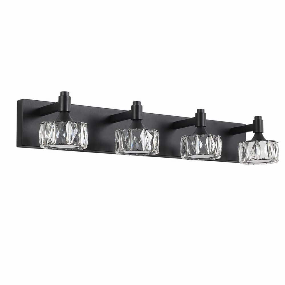 4-Light 28 in. Black LED Vanity Light with Crystal Glass Shade, Wall Light for Bathroom price history on PriceWatchPro