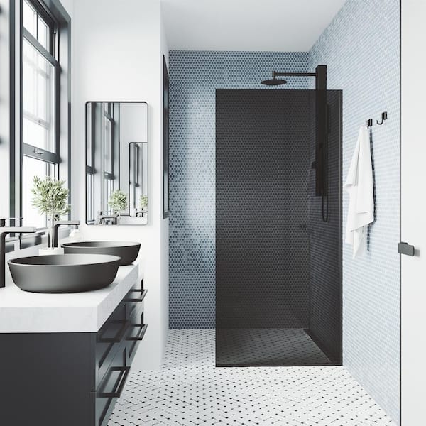 VIGO Zenith 34 in. W x 74 in. H Frameless Fixed Shower Screen Door