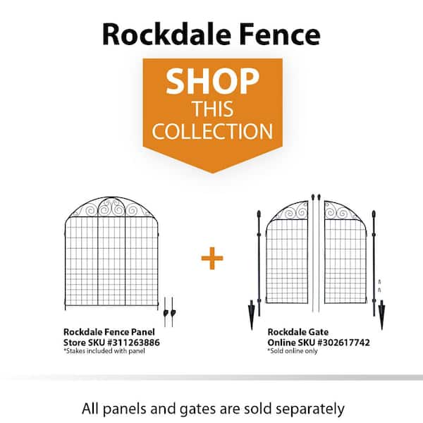 Vigoro Rockdale 43.8 in. Black Steel Fence Panel (3-Pack)