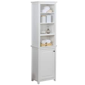 Dorset Bathroom 17 in. W Freestanding Storage Tower with Open Upper Shelves and Lower Cabinet in White