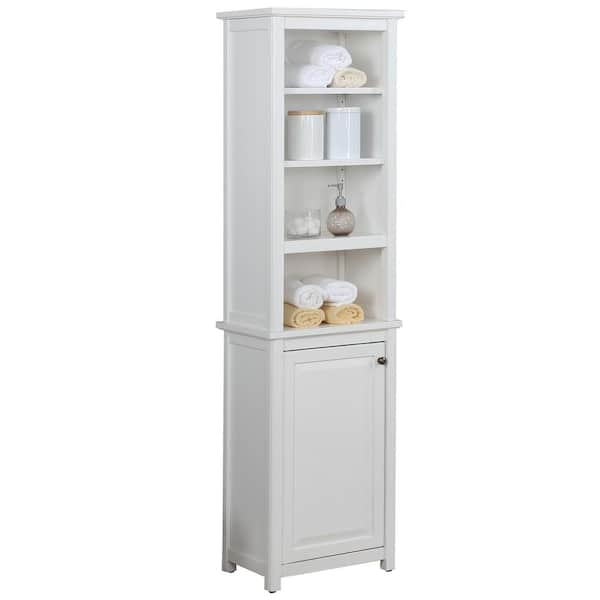 Alaterre Furniture Dorset Bathroom 17 in. W Freestanding Storage Tower with Open Upper Shelves and Lower Cabinet in White