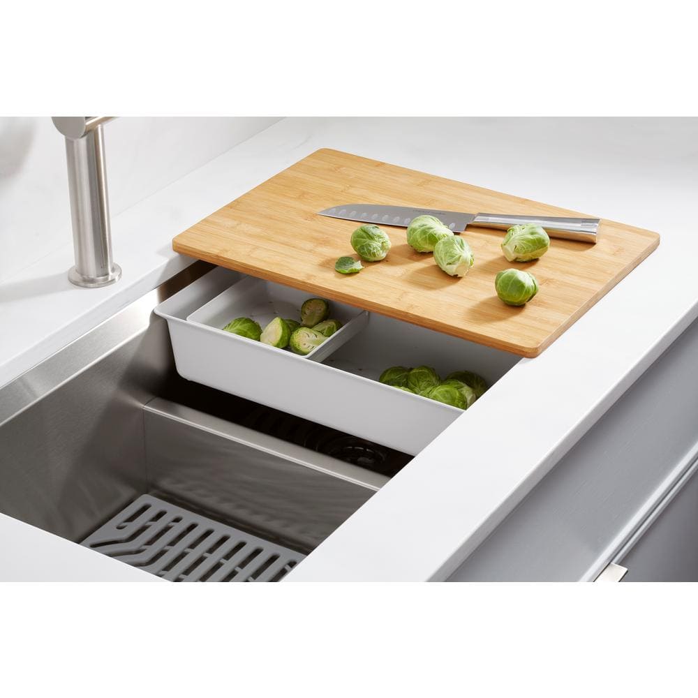Stainless Steel Double Bowl Drop-in Workstation Kitchen Sink with Bamboo Cutting Board