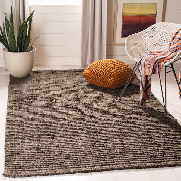 Natural Fiber Brown 8 ft. x 8 ft. Square Solid Area Rug