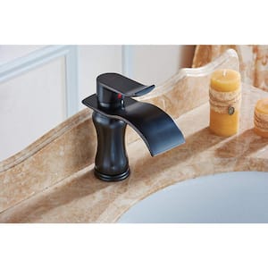 Waterfall Single Hole Single-Handle Low-Arc Bathroom Faucet In Oil Rubbed Bronze