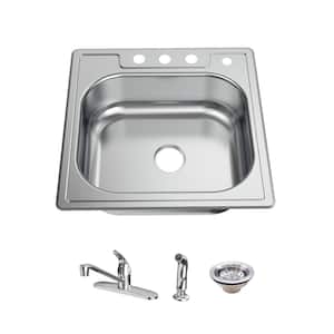 25 in. Drop-In Single Bowl 20 Gauge Stainless Steel Kitchen Sink with Faucet and Sprayer