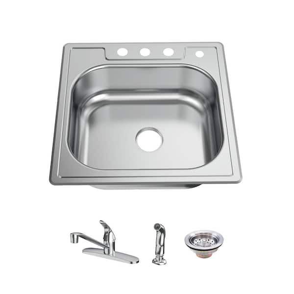 Glacier Bay 25 in. Drop-In Single Bowl 20 Gauge Stainless Steel Kitchen Sink with Faucet and Sprayer