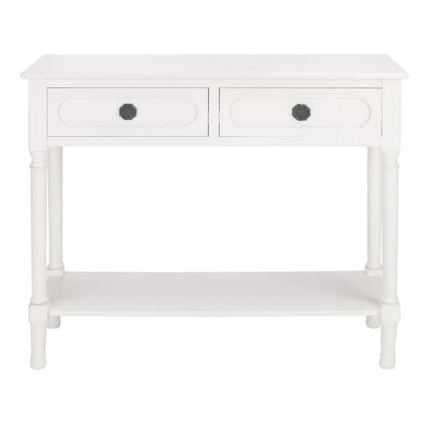 SAFAVIEH Allura 13 in. Distressed White Rectangle Wood Console Table with Drawer
