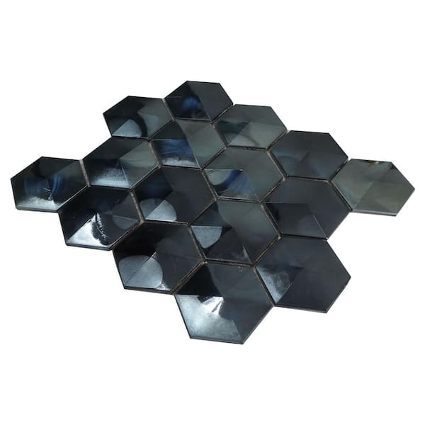 MOLOVO Aurora Blue 10.32 in. x 11.82 in. Hexagon Glossy Glass Mosaic Tile (8.5 sq. ft./Case)
