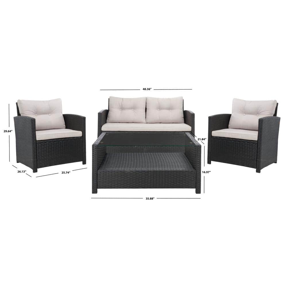 Vellor Black and Light Grey Wicker 4-Piece Patio Conversation Set