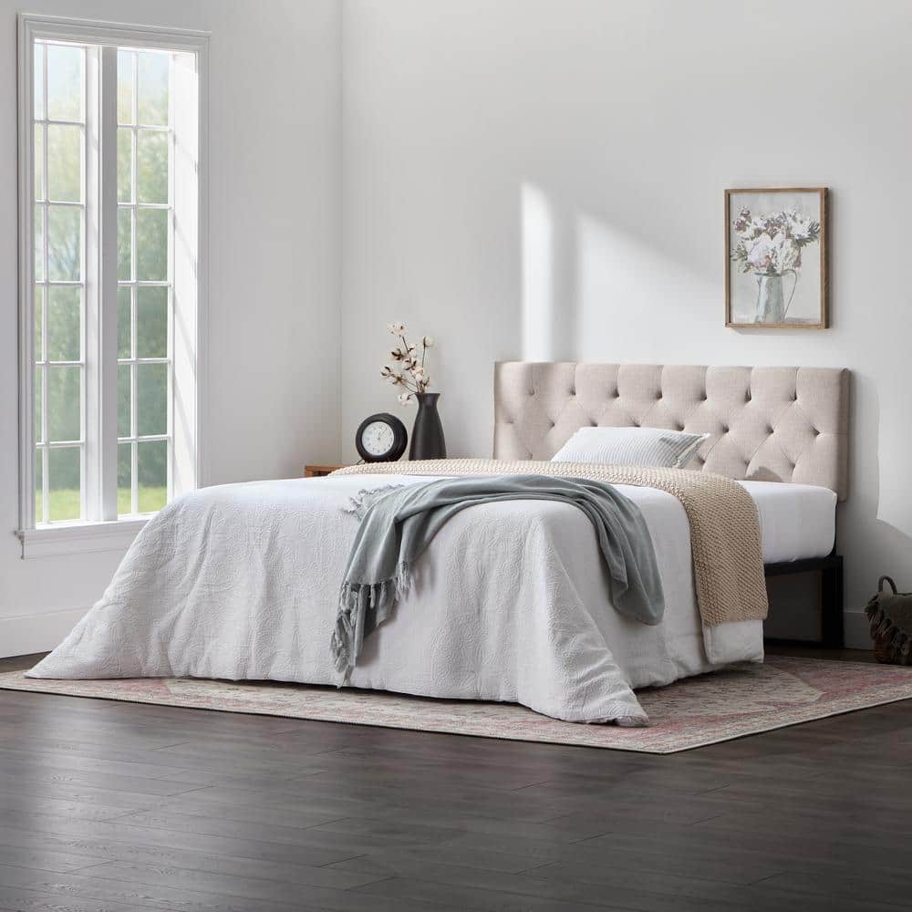 Brookside Kaylee Adjustable Beige Full Upholstered Low Profile Headboard with Diamond Tufting