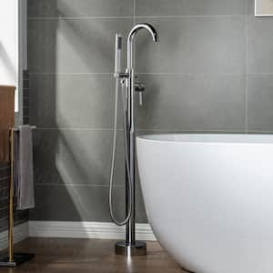 Newark Single-Handle Freestanding Floor Mount Tub Filler Faucet with Hand Shower in Chorme