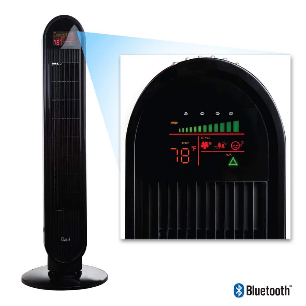 Black Glossy Bluetooth Oscillating Tower Fan with Remote Control