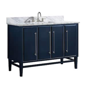 Mason 49 in. Single Sink Navy Blue with Silver Trim Bath Vanity with Carrara White Marble Top