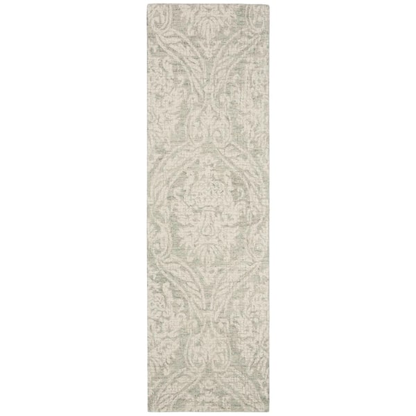 Abstract Gray/Ivory 2 ft. x 6 ft. Damask Runner Rug