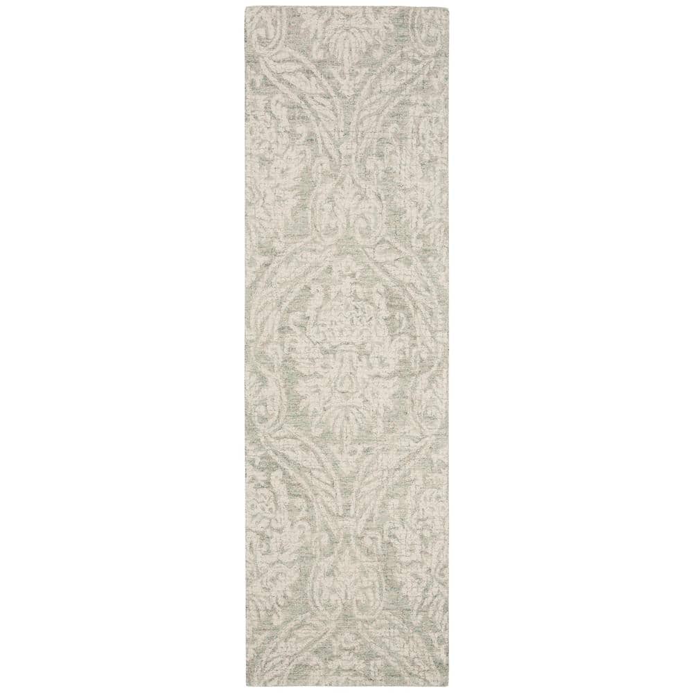 Handmade Gray Abstract Wool Tufted Runner Rug - 27" x 7"