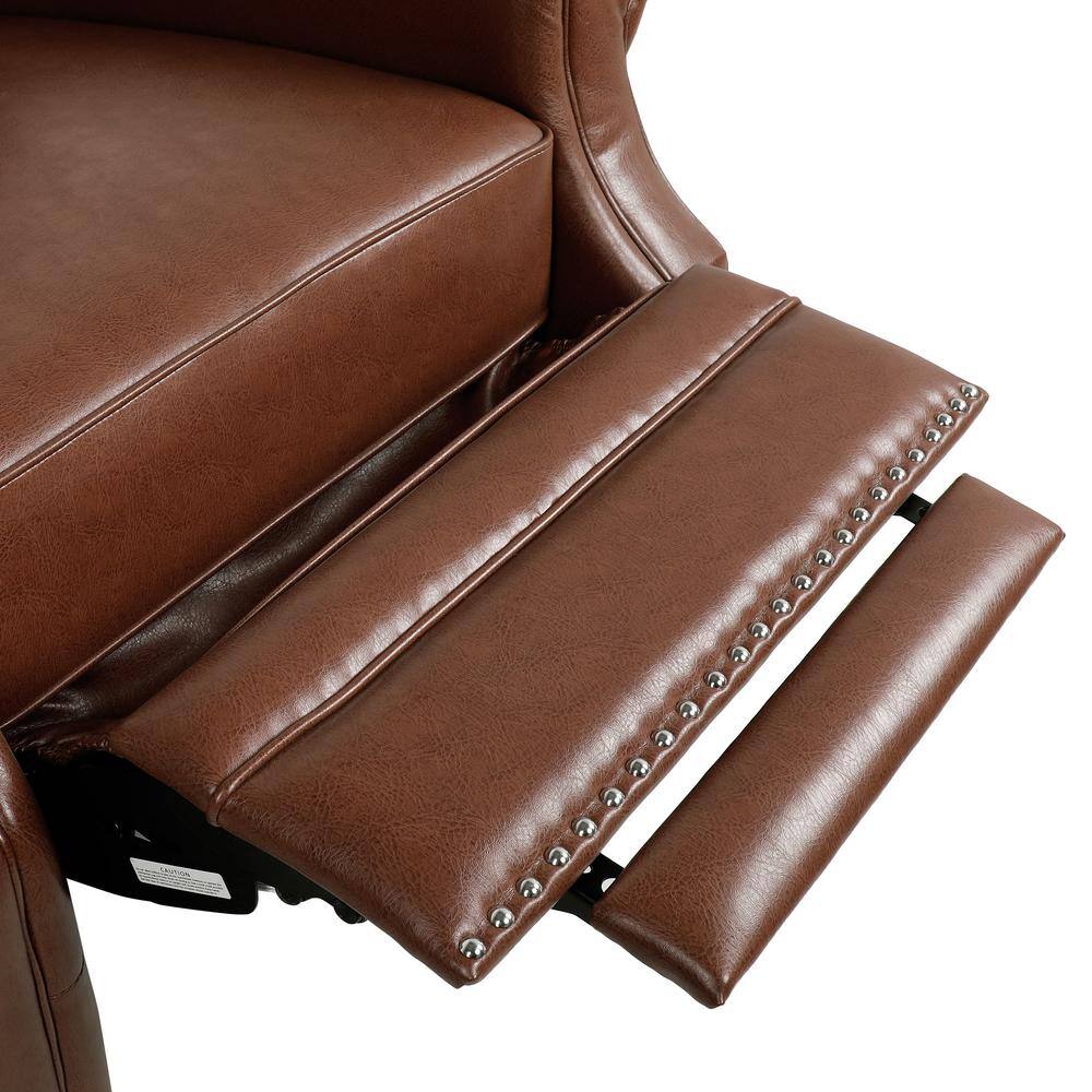 Cognac Brown Elegance Faux Leather Wood Club Recliner