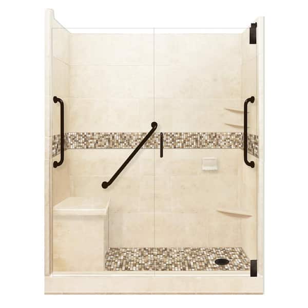 American Bath Factory Roma Freedom Grand Hinged 42 in. x 60 in. x 80 in. Right Drain Alcove Shower Kit in Desert Sand and Old Bronze Hardware