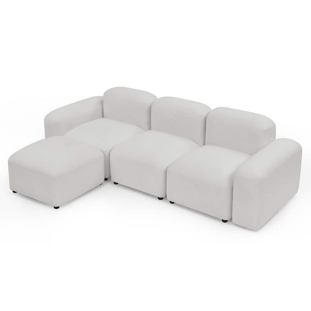 94.5 in. Minimalist DIY L-Shaped Square Arm Reversible Sherpa Fabric Sofa Couch Convertible Modular Sectional Sofa Ivory