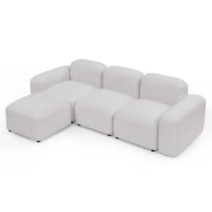 94.5 in. Minimalist DIY L-Shaped Square Arm Reversible Sherpa Fabric Sofa Couch Convertible Modular Sectional Sofa Ivory