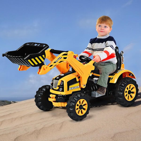 Costway 12-Volt Battery Powered Kids Ride On Excavator Truck With Front ...