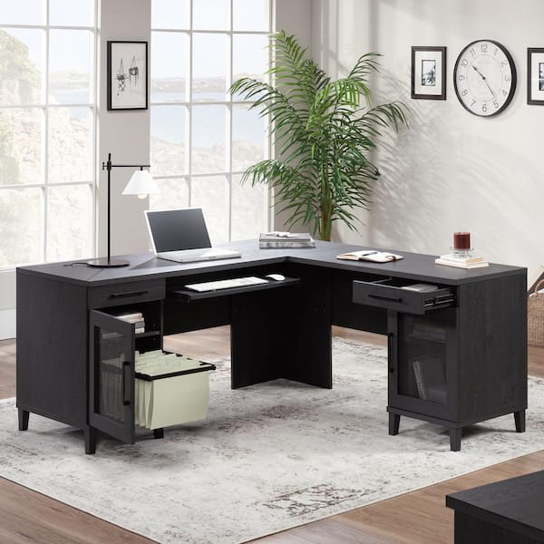 SAUDER Tiffin Line 65.984 in. L-Shape Raven Oak Computer Desk with