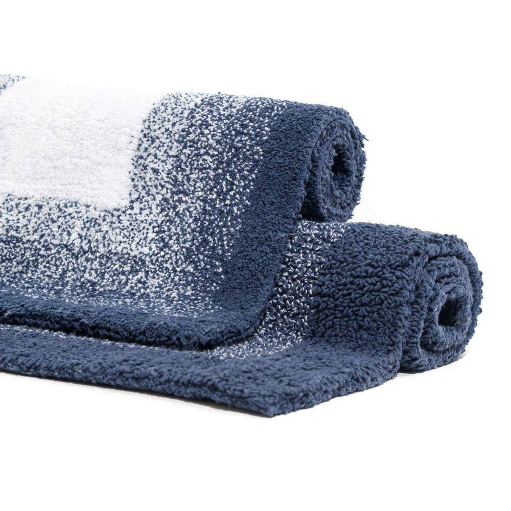 Whitney Ombre Blue Cotton Reversible Bath Rug Set