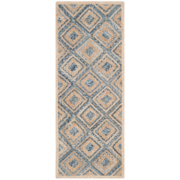 Cape Cod 2 ft. x 16 ft. Natural/Blue Geometric Runner Rug