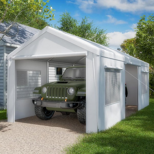 10 ft. x 20 ft. Heavy-Duty Carport Portable Garage with Roll-Up Windows Removable Sidewalls, Waterproof and UV Resistant