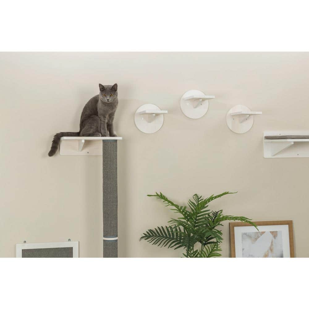 Wall Mounted Gray and White Sisal Cat Scratching Post with Perch