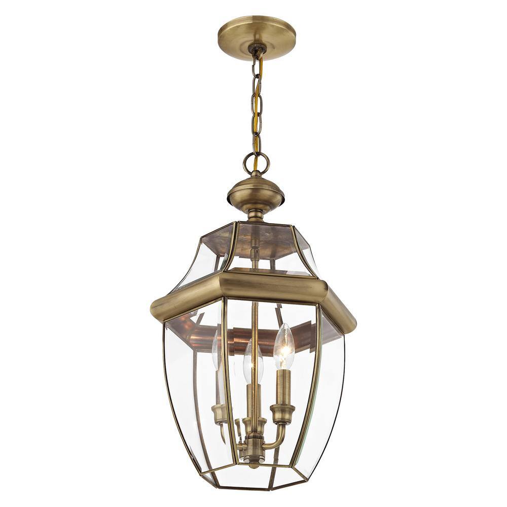 Monterey Antique Brass 3-Light Outdoor Pendant with Clear Beveled Glass