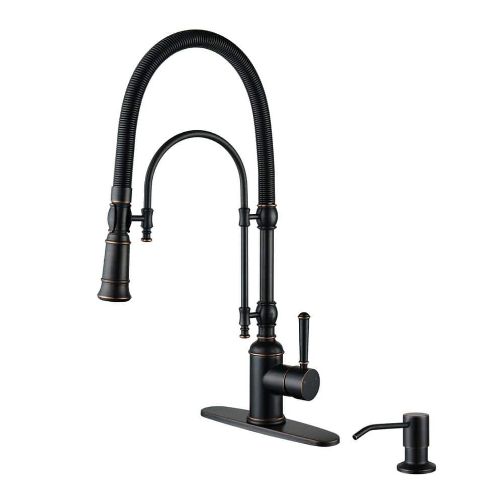 Oil-Rubbed Bronze High-Arc Kitchen Faucet with Pull-out Spray