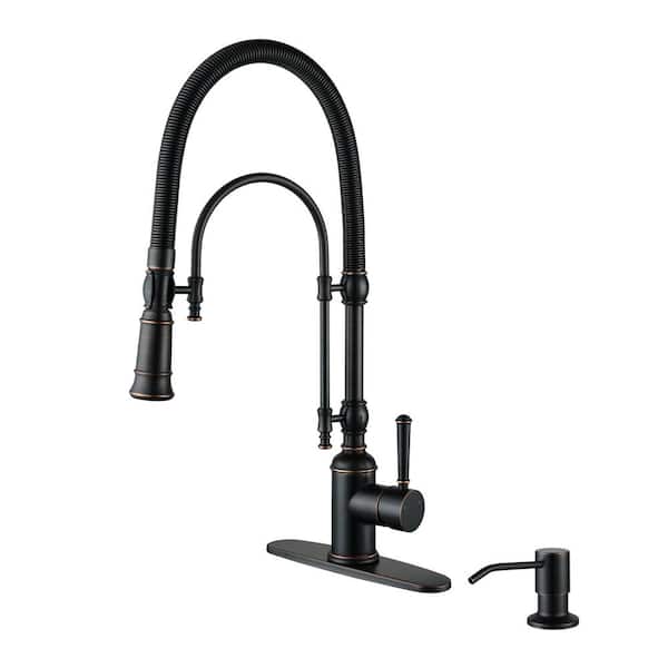 ALEASHA Single Handle Pull Down Sprayer Kitchen Faucet with Soap Dispenser in Oil Rubbed Bronze