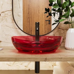 Iridescent 20 in. W Transparent Crystal Red Solid Surface Oval Vessel Sink in Wine Red (Drain Not Included)