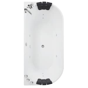 59 in. Center Drain Acrylic Freestanding Flatbottom Whirlpool Bathtub in White with Faucet - Water Jets